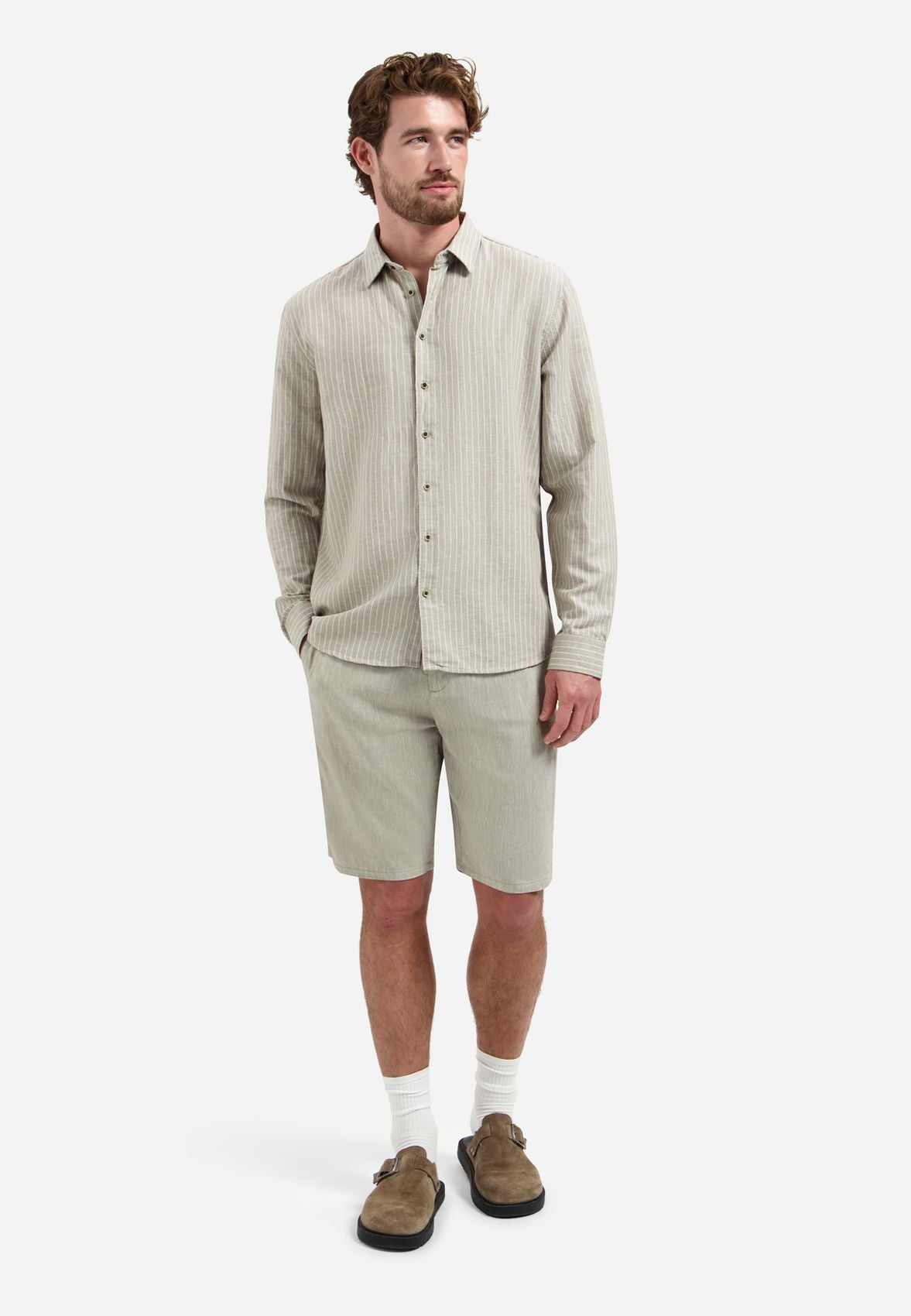 NO EXCESS Shirt Vertical Small Stripe With Linen