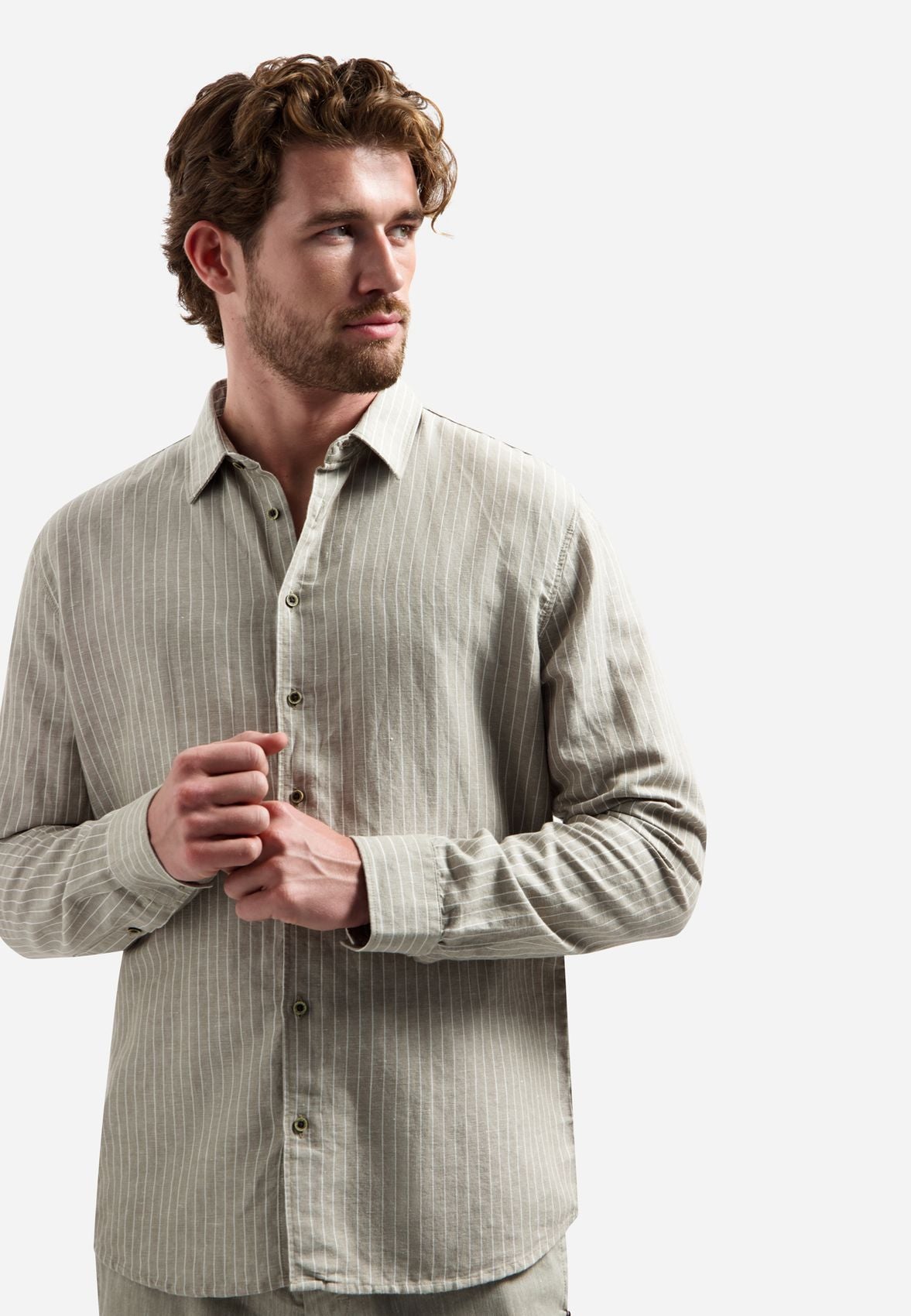 NO EXCESS Shirt Vertical Small Stripe With Linen