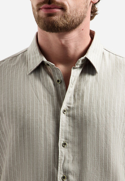 NO EXCESS Shirt Vertical Small Stripe With Linen