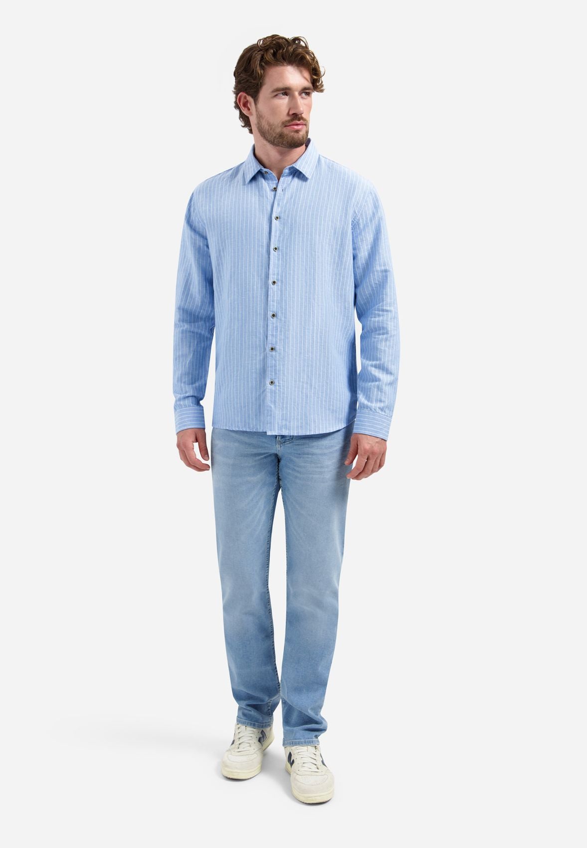 NO EXCESS Shirt Vertical Small Stripe With Linen