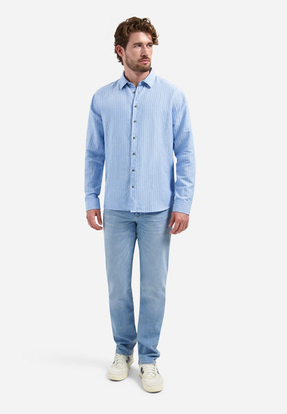 NO EXCESS Shirt Vertical Small Stripe With Linen
