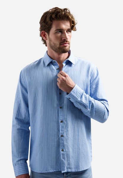 NO EXCESS Shirt Vertical Small Stripe With Linen