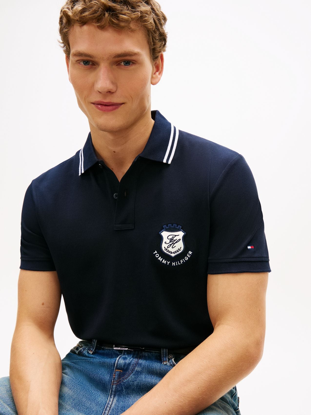 TOMMY HILFIGER Regular Fit Crest Appliqué Polo Shirt