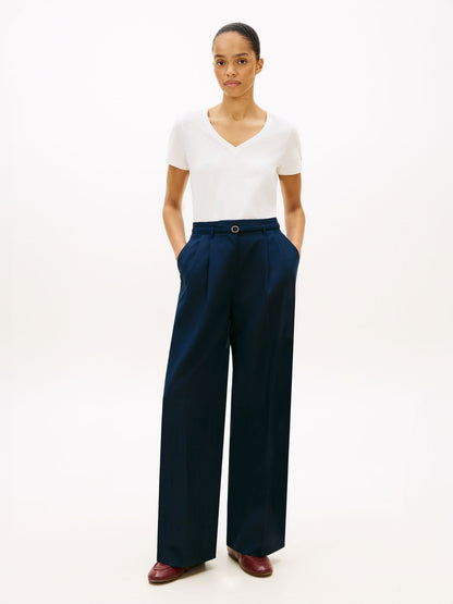 TOMMY HILFIGER T-Shirt mit V-Ausschnitt aus Leinenmix