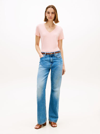 TOMMY HILFIGER T-Shirt mit V-Ausschnitt aus Leinenmix