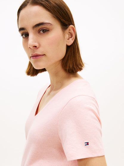 TOMMY HILFIGER T-Shirt mit V-Ausschnitt aus Leinenmix