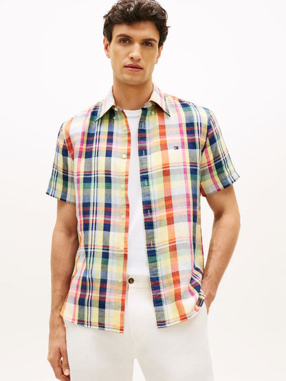 TOMMY HILFIGER Regular Fit Plaid Check Short Sleeve Shirt L
