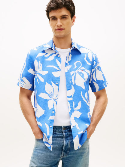 TOMMY HILFIGER Regular Fit Linen Blend Short Sleeve Shirt