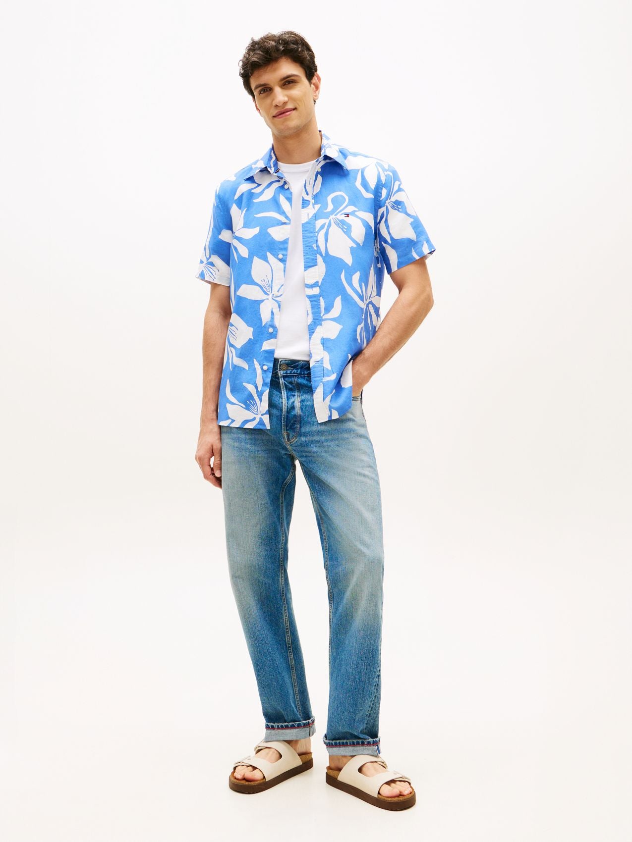 TOMMY HILFIGER Regular Fit Linen Blend Short Sleeve Shirt