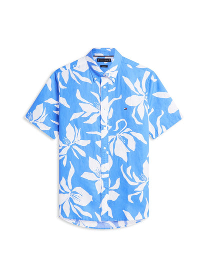 TOMMY HILFIGER Regular Fit Linen Blend Short Sleeve Shirt
