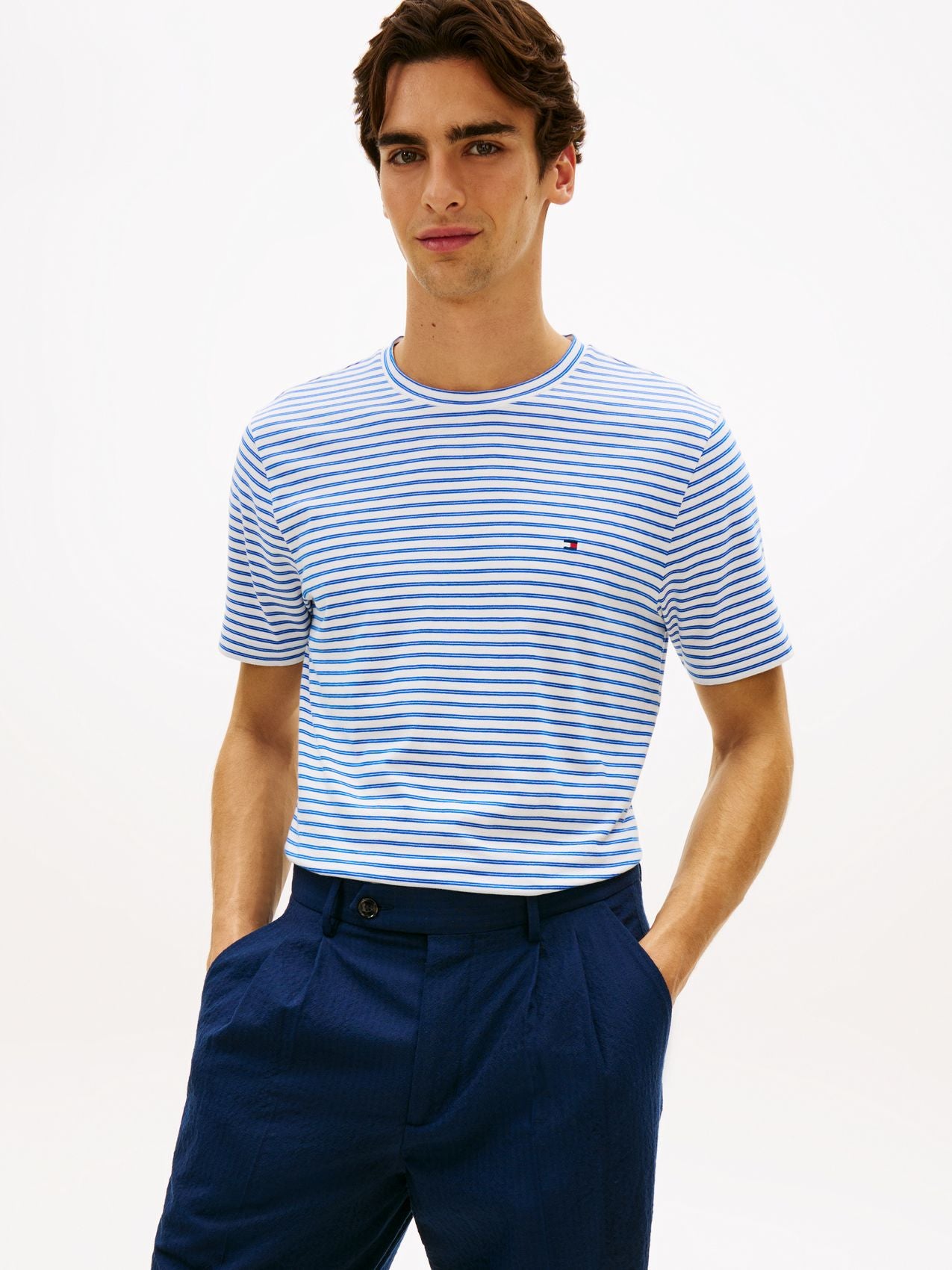TOMMY HILFIGER Stripe Flag Embroidery Crew Neck T-Shirt XL