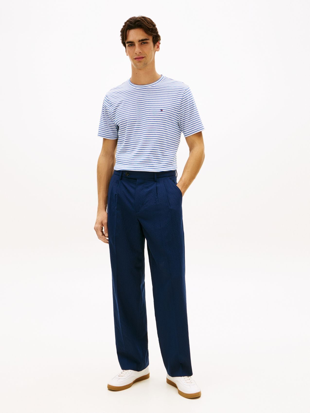 TOMMY HILFIGER Stripe Flag Embroidery Crew Neck T-Shirt