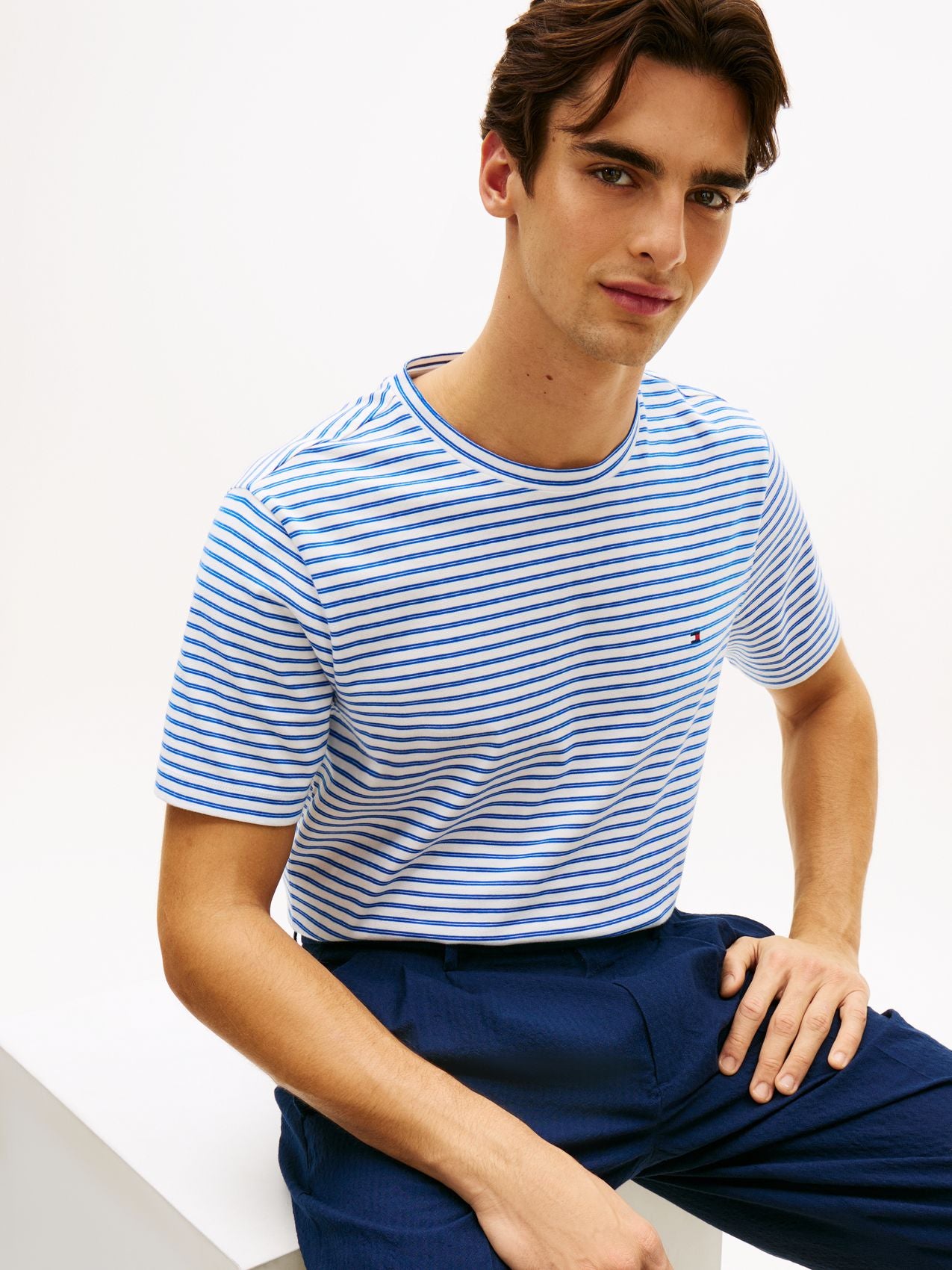 TOMMY HILFIGER Stripe Flag Embroidery Crew Neck T-Shirt