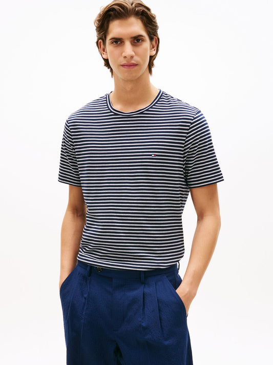 TOMMY HILFIGER Stripe Flag Embroidery Crew Neck T-Shirt XL