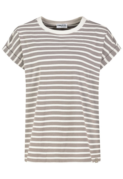 Damen, Shirt kurzarm, light mud brown-beige STRIPES
