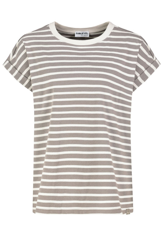 Damen, Shirt kurzarm, light mud brown-beige STRIPES