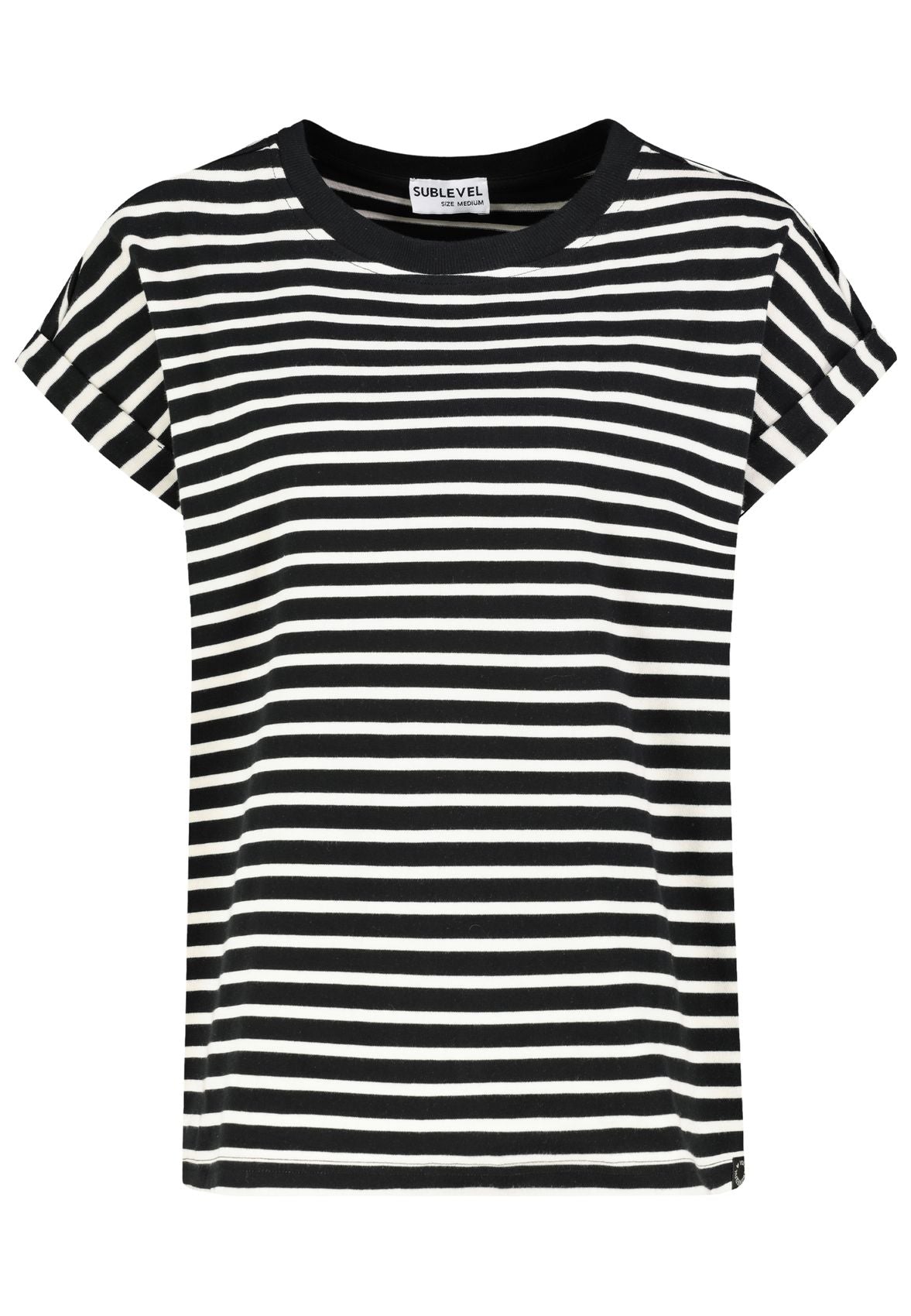 SUBLEVEL Damen, Shirt kurzarm, black-beige STRIPES S