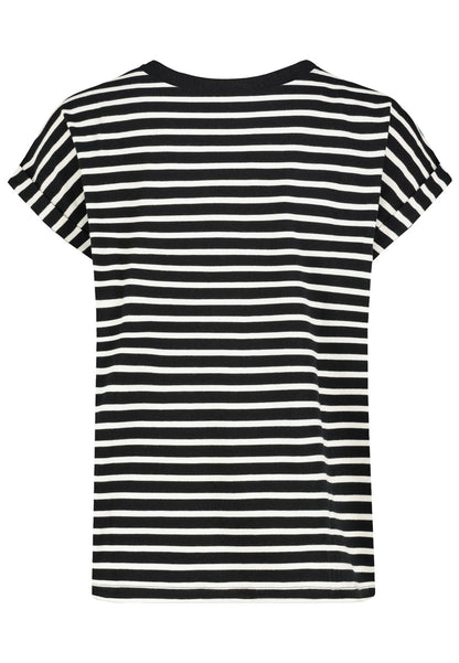 SUBLEVEL Damen, Shirt kurzarm, black-beige STRIPES