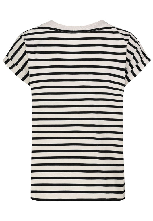 SUBLEVEL Damen, Shirt kurzarm, beige-black STRIPES
