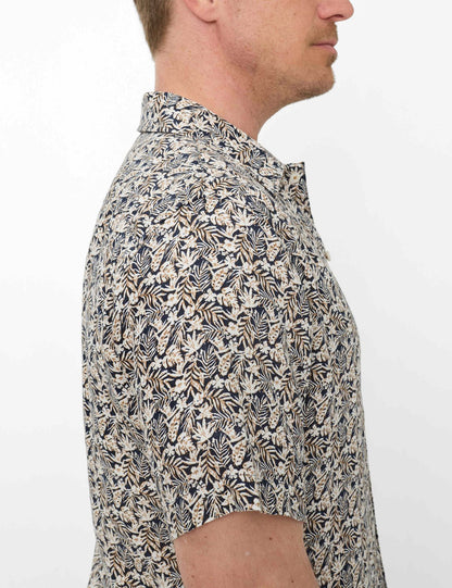 BRAX Kurzarm-Leinenhemd mit Blumenprint