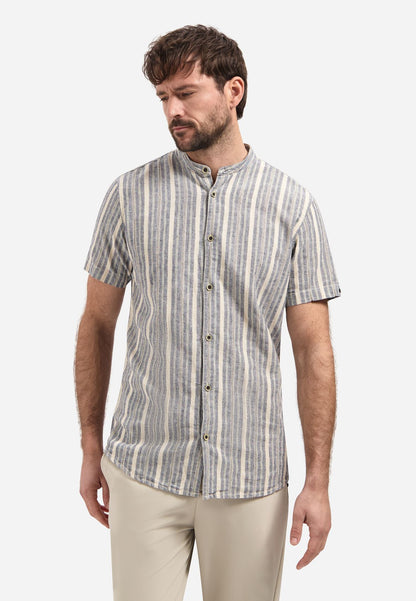 NO EXCESS Shirt Short Sleeve Yarn Dyed Dobby Stripe With Linen L