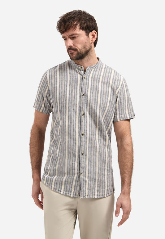 NO EXCESS Shirt Short Sleeve Yarn Dyed Dobby Stripe With Linen L