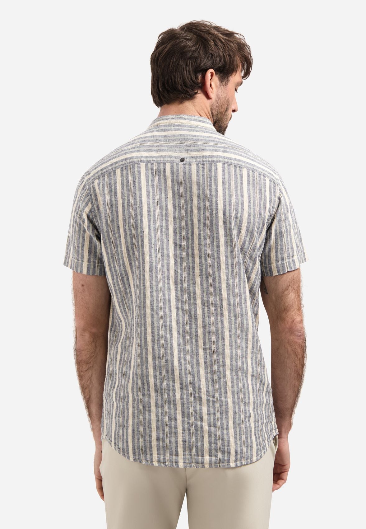 NO EXCESS Shirt Short Sleeve Yarn Dyed Dobby Stripe With Linen