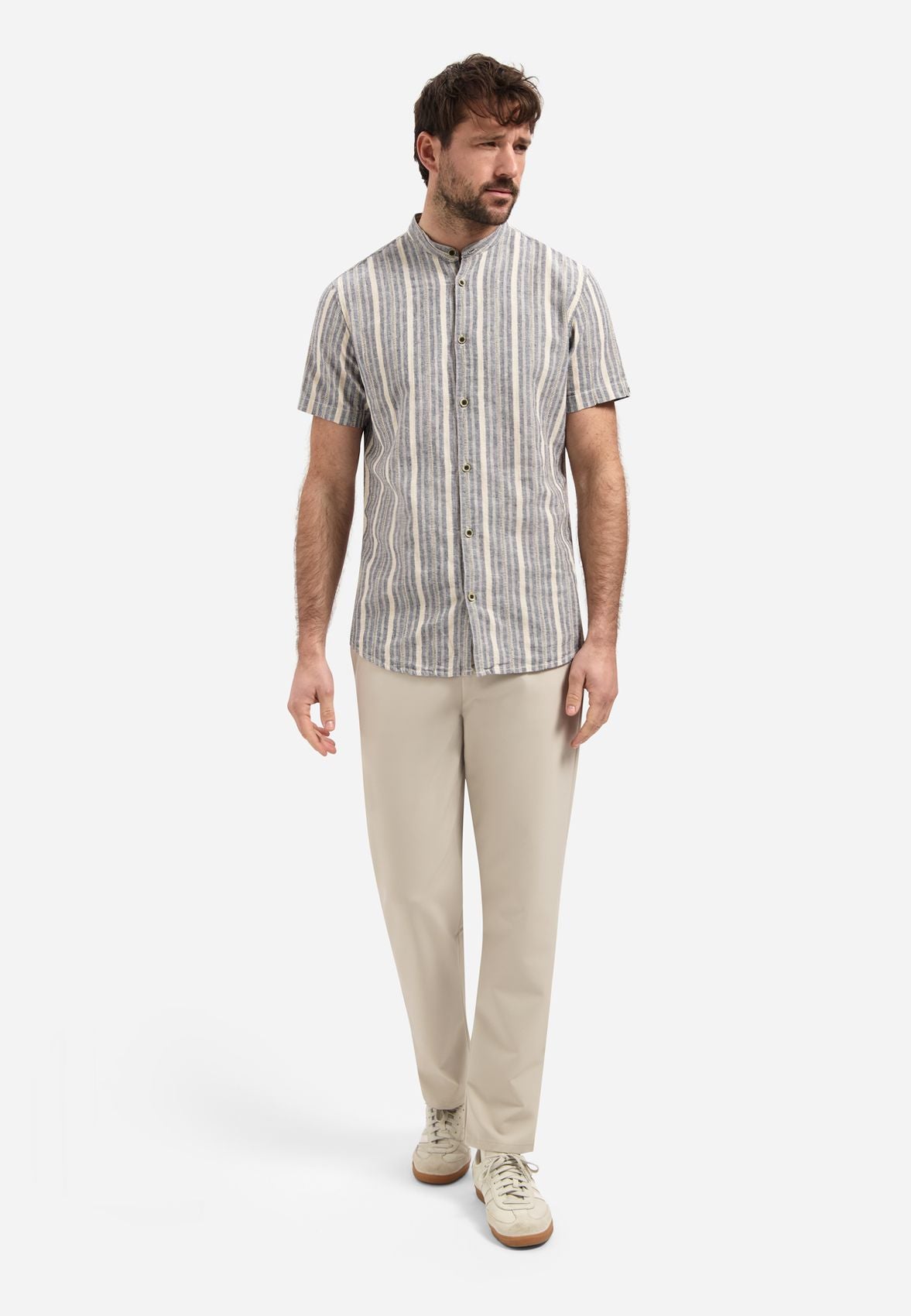 NO EXCESS Shirt Short Sleeve Yarn Dyed Dobby Stripe With Linen