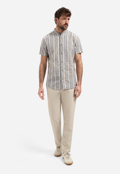 NO EXCESS Shirt Short Sleeve Yarn Dyed Dobby Stripe With Linen