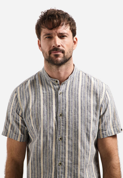 NO EXCESS Shirt Short Sleeve Yarn Dyed Dobby Stripe With Linen