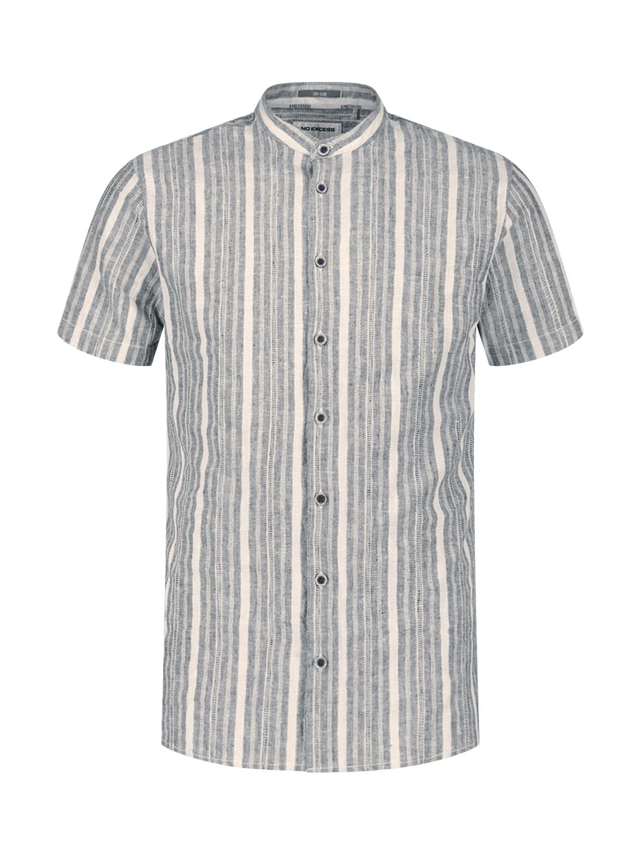 NO EXCESS Shirt Short Sleeve Yarn Dyed Dobby Stripe With Linen