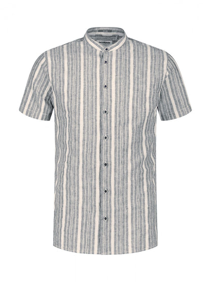 NO EXCESS Shirt Short Sleeve Yarn Dyed Dobby Stripe With Linen