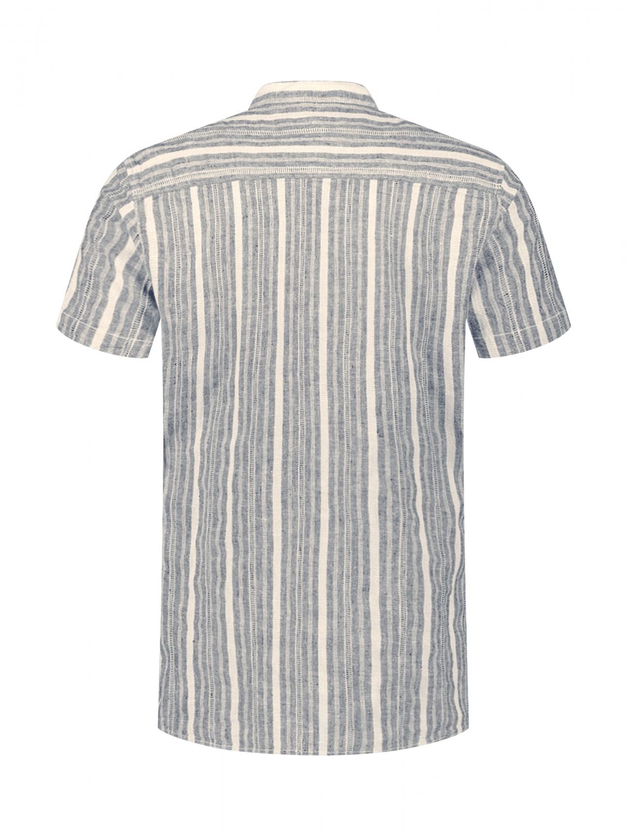 NO EXCESS Shirt Short Sleeve Yarn Dyed Dobby Stripe With Linen
