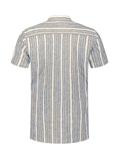 NO EXCESS Shirt Short Sleeve Yarn Dyed Dobby Stripe With Linen