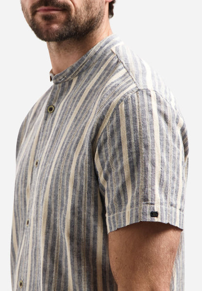 NO EXCESS Shirt Short Sleeve Yarn Dyed Dobby Stripe With Linen