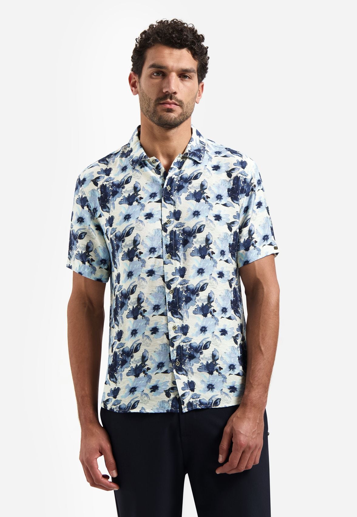 NO EXCESS Shirt Short Sleeve Stretch Allover Printed