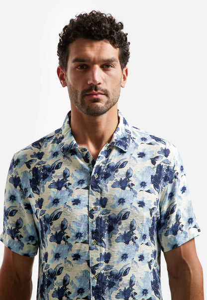 NO EXCESS Shirt Short Sleeve Stretch Allover Printed