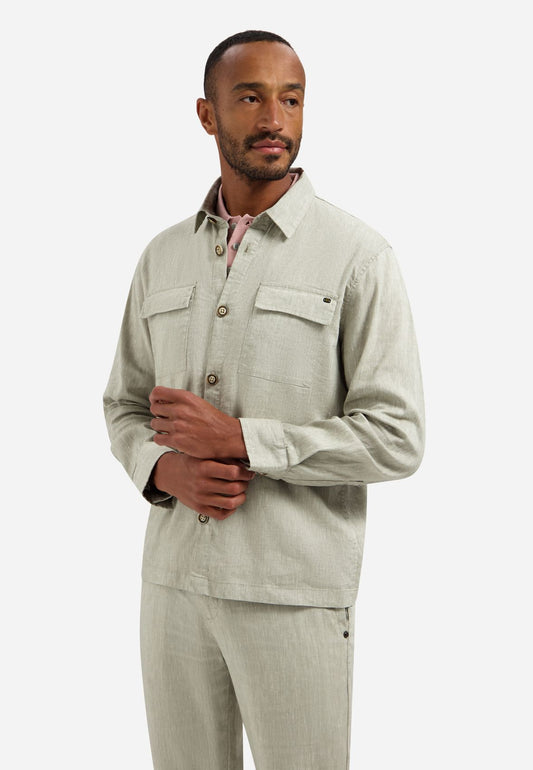 NO EXCESS Overshirt Full Button 2-Tone With Linen M
