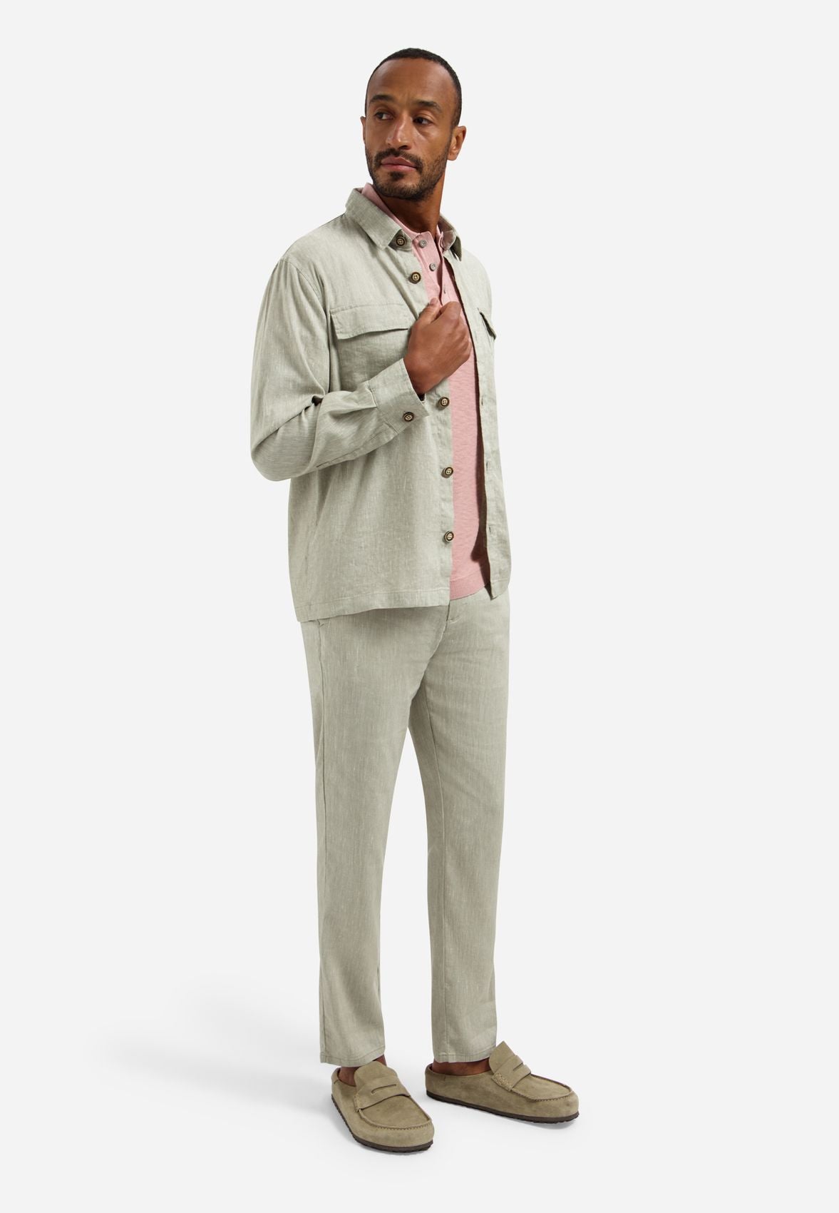 NO EXCESS Overshirt Full Button 2-Tone With Linen
