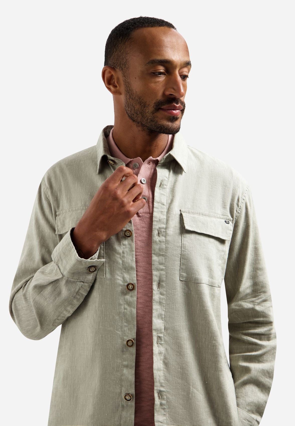NO EXCESS Overshirt Full Button 2-Tone With Linen