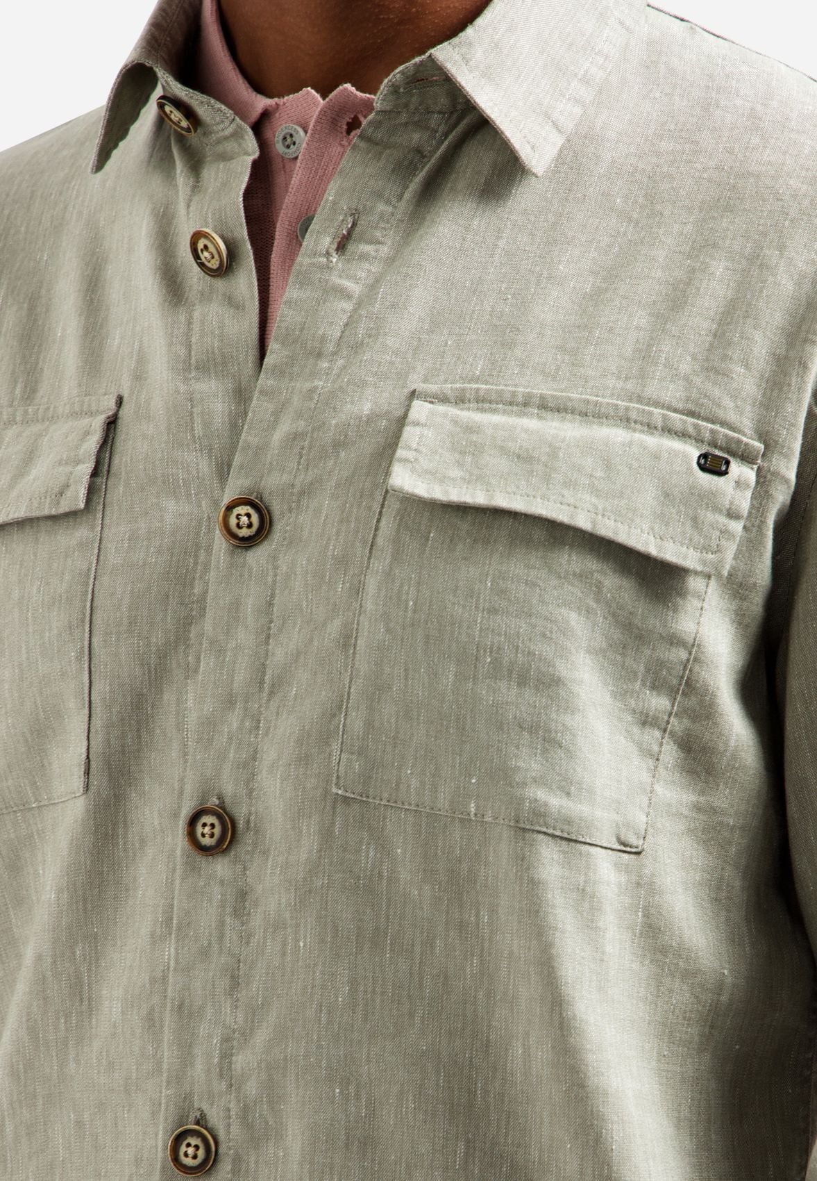 NO EXCESS Overshirt Full Button 2-Tone With Linen