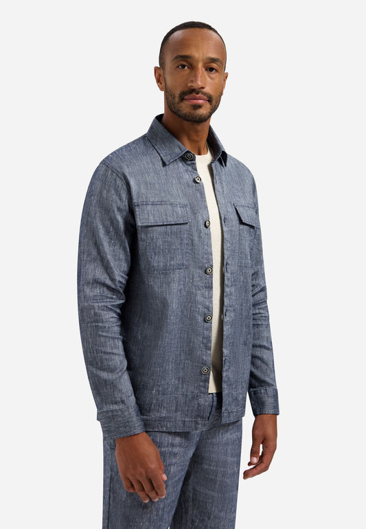 NO EXCESS Overshirt Full Button 2-Tone With Linen XXXL