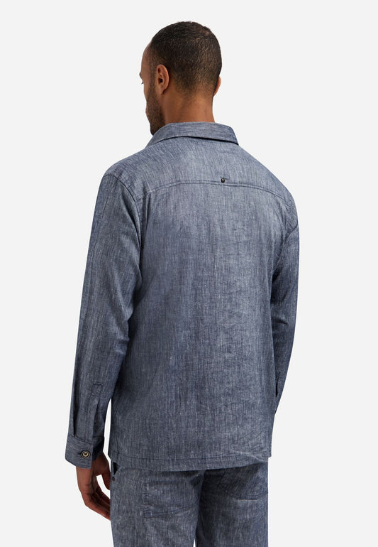 NO EXCESS Overshirt Full Button 2-Tone With Linen