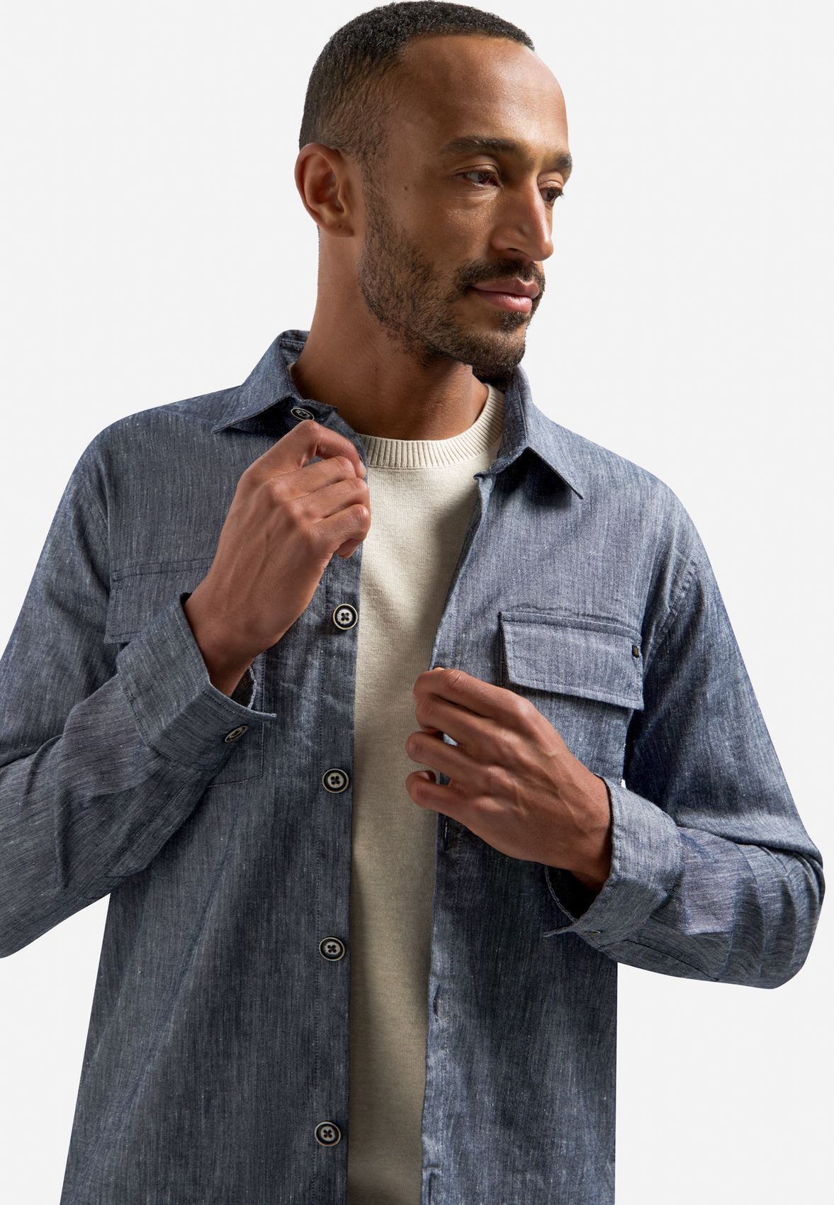 NO EXCESS Overshirt Full Button 2-Tone With Linen