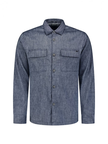 NO EXCESS Overshirt Full Button 2-Tone With Linen