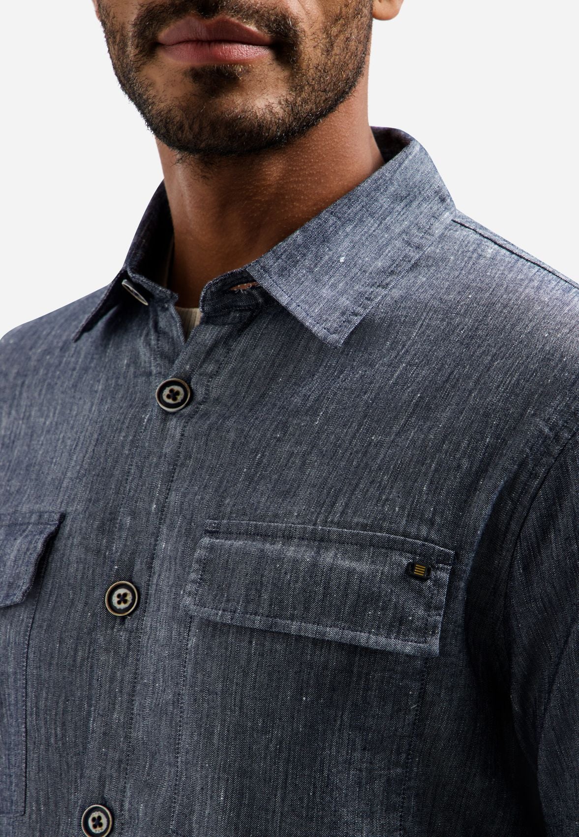 NO EXCESS Overshirt Full Button 2-Tone With Linen