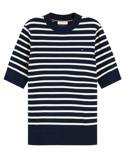 TOMMY HILFIGER Feinstrick-Pullover mit kurzen Ärmeln