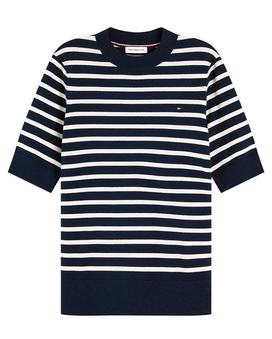TOMMY HILFIGER Feinstrick-Pullover mit kurzen Ärmeln