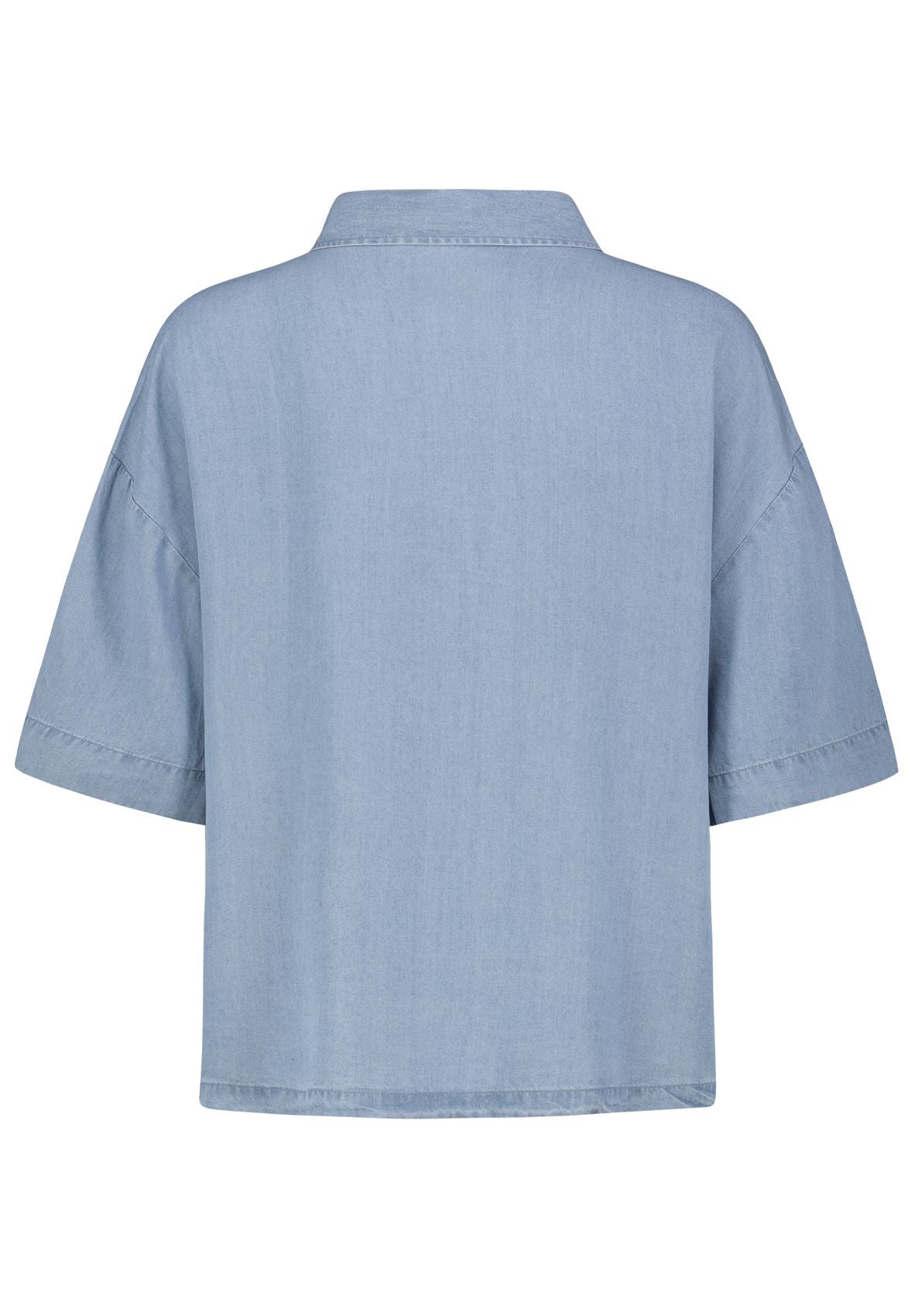 SUBLEVEL Damen, Bluse kurzarm, MIDDLE BLUE DENIM