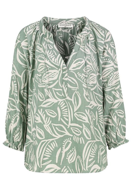 Damen, Bluse langarm, leaves: hedge green-nude beige